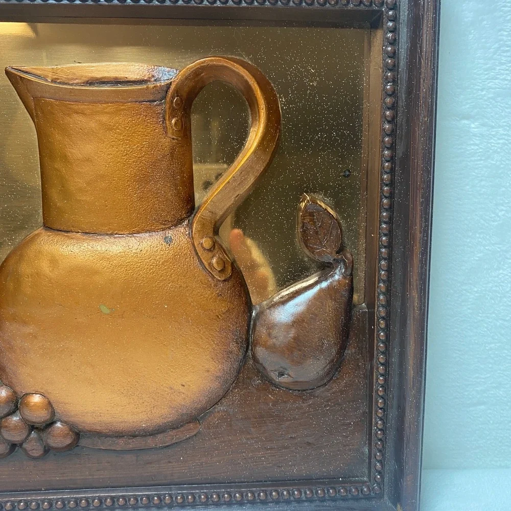 Vintage Copper Finish 3D Wall Art Pitcher Fruit‎ Embossed Metal Plaque